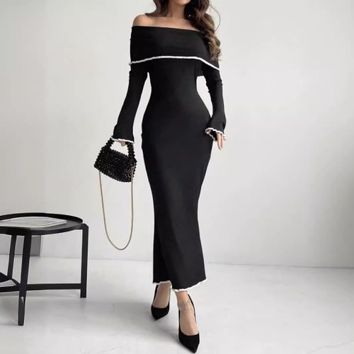 off the shoulder sweater dress black Women'S Lantern Long Sleeve Fall Loose Ribbed Knit Solid Mini Jumper Pullover Dresses XL This trendy sweater dress features a fold Ember Off Shoulder Sweater Dress