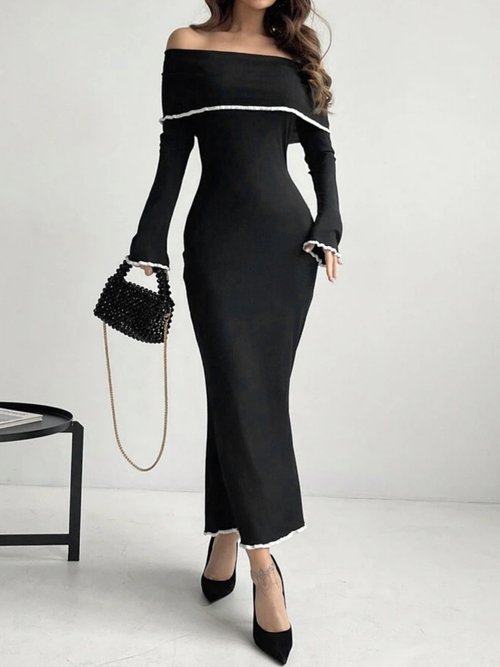 black off the shoulder sweater dress Rib Knit Its figure Women's Off Shoulder Sweater Dress