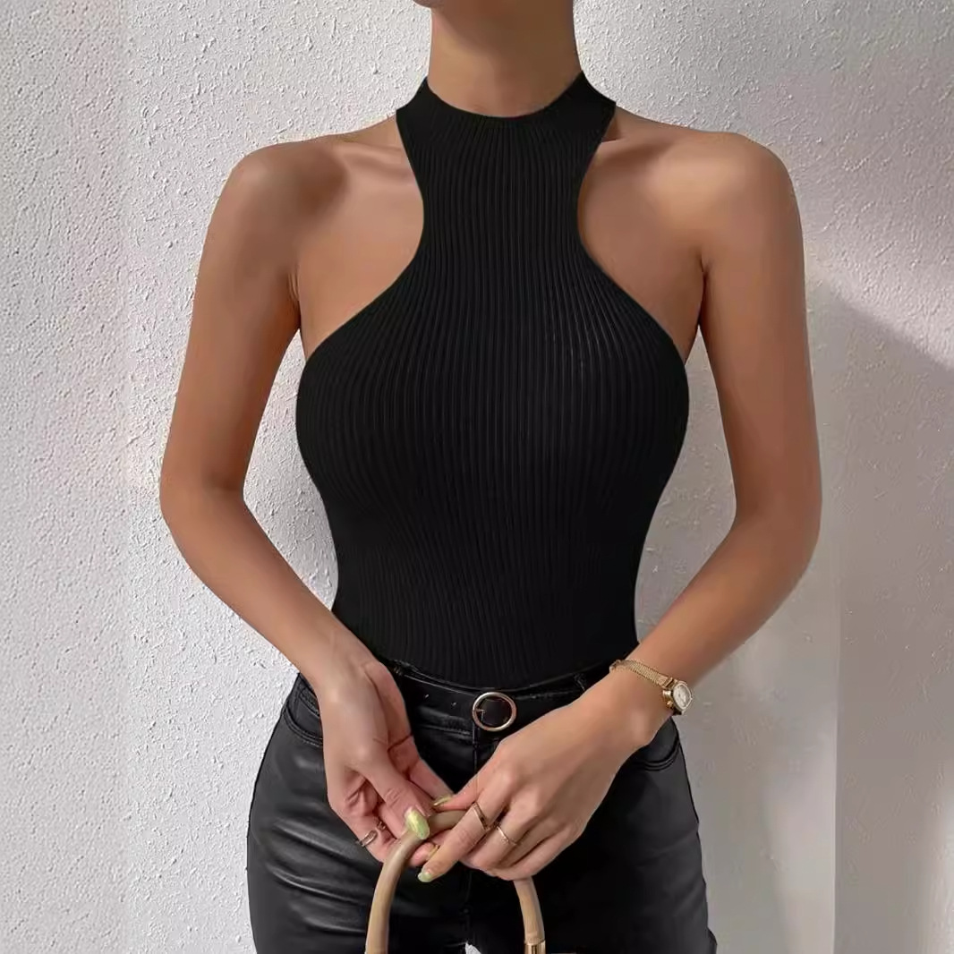 Knitted Sweater Vest Women's Sleeveless Halter Backless Top SSU-00050