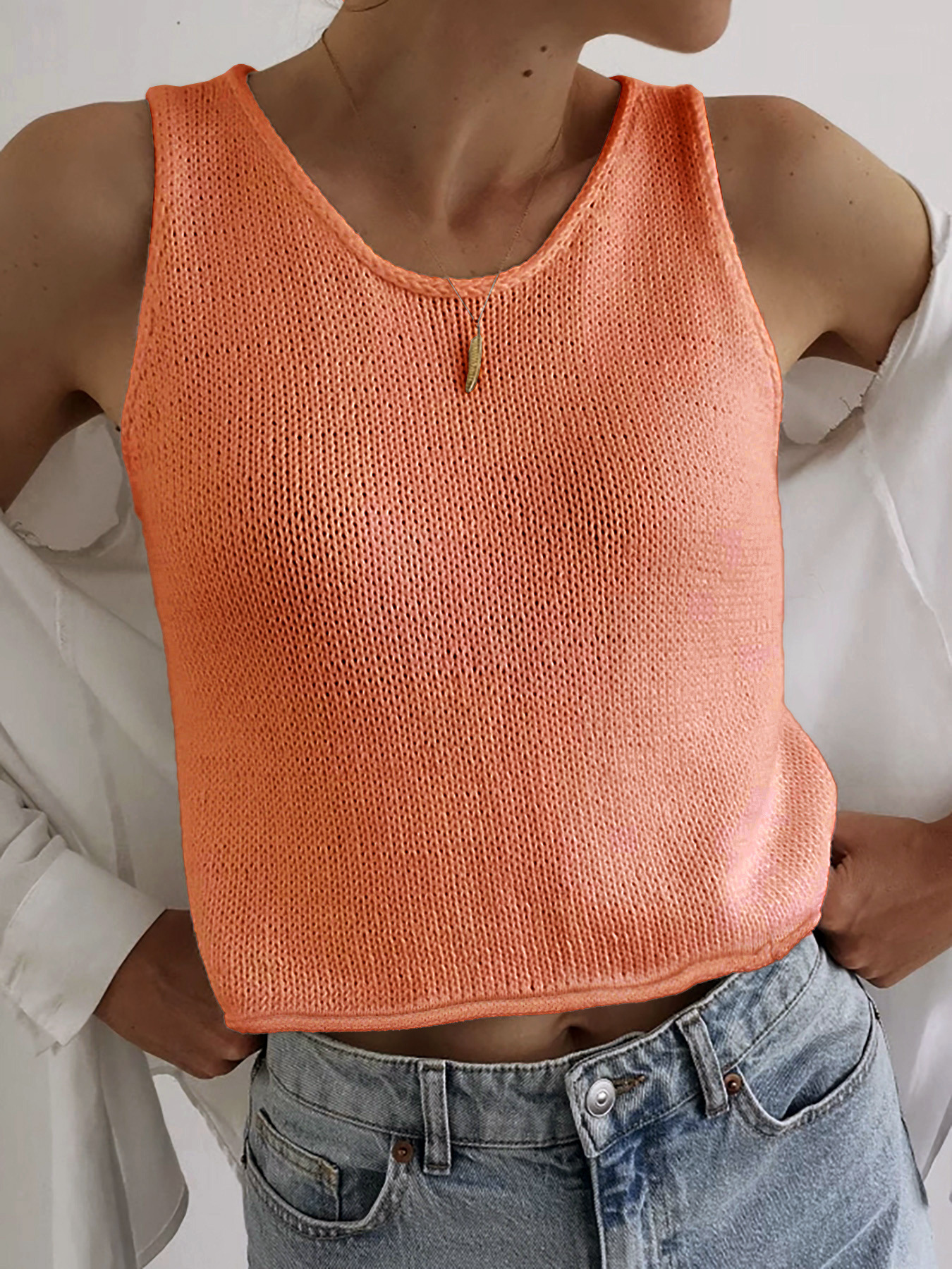 Women's Knit Sweater Vest - Sleeveless Cropped Pullover Top SSU-00042