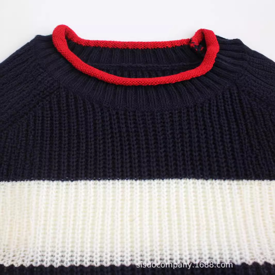 Knit Sweater Women Crewneck Striped Long Sleeve Spring Autumn SSU-00105