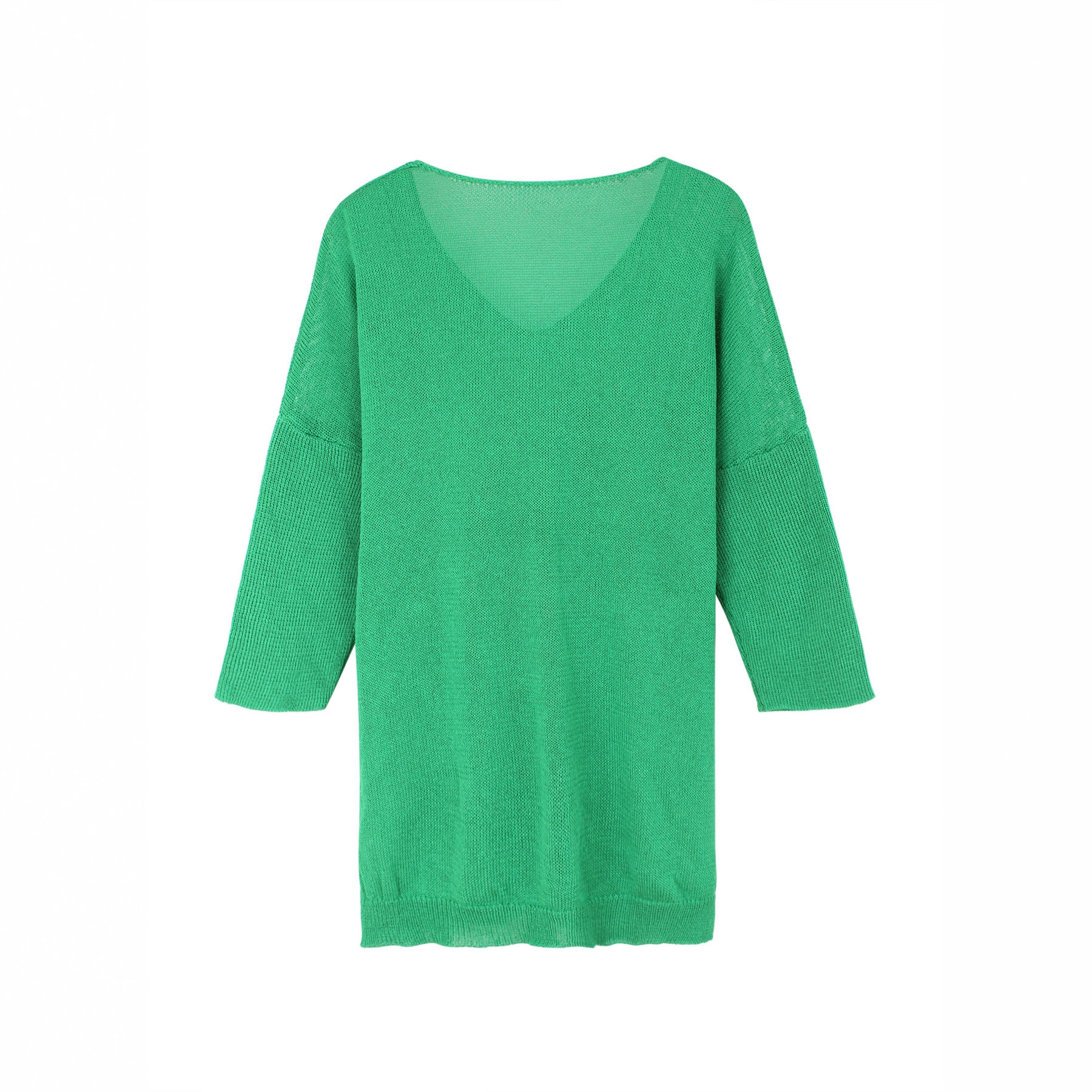 Knitted V-Neck 3/4 Sleeve Pullover Top - Women's Spring/Autumn SSU-00075