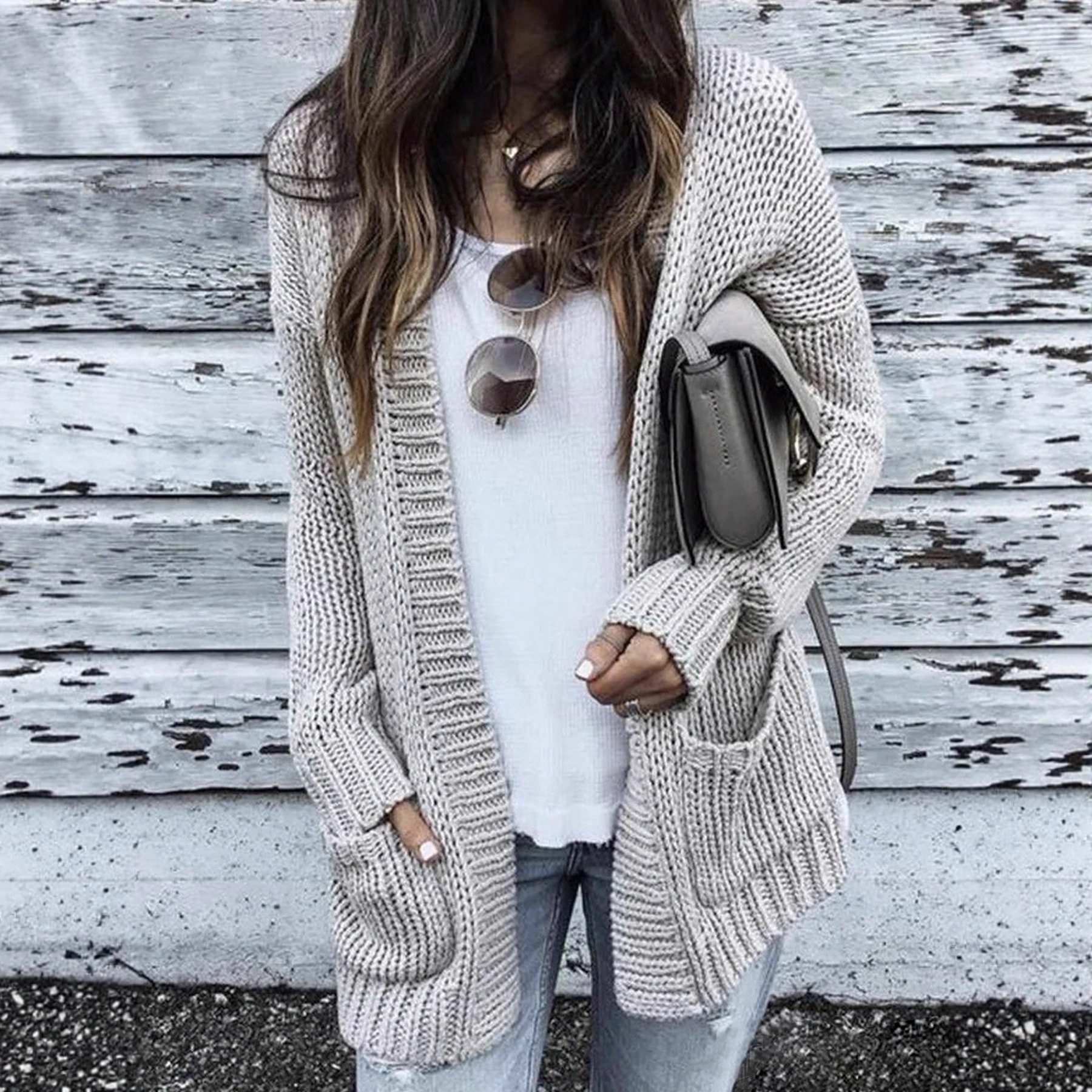 Knit Cardigan Solid Color Long Sleeve Casual Jacket
