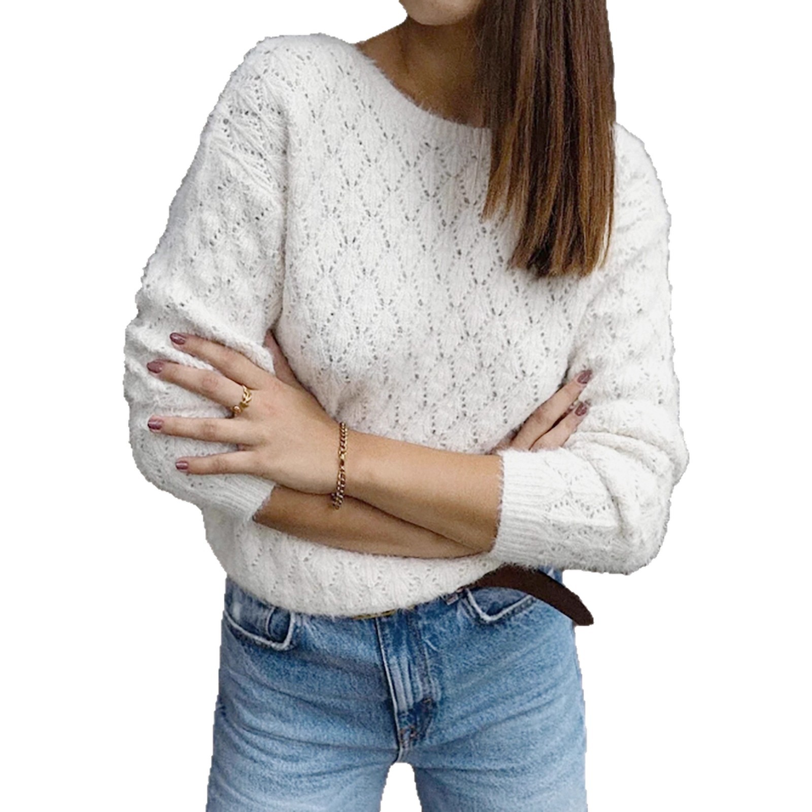 Knitted Backless Lace Long Sleeve Top SSU-00127