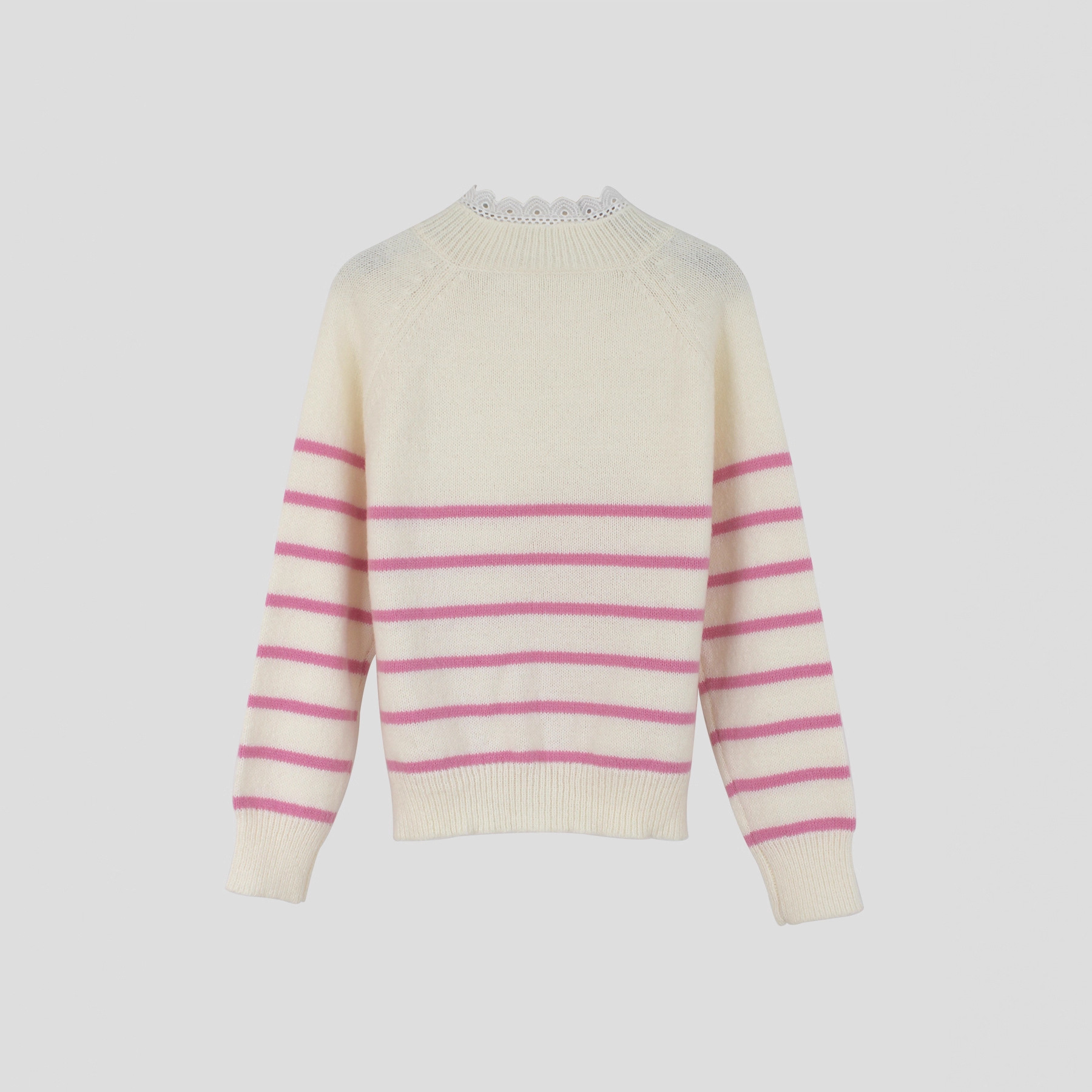 Knit Striped Sweater Lace Patchwork Long Sleeve Top SSU-00073