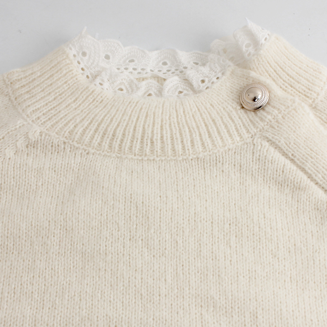 Knit Striped Sweater Lace Patchwork Long Sleeve Top SSU-00073