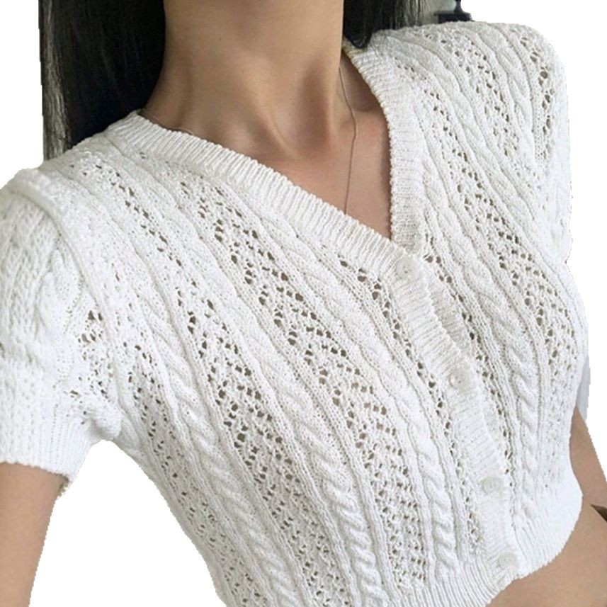 Knitted Cardigan Sweater Open Front Cropped Knit Top SSU-00120