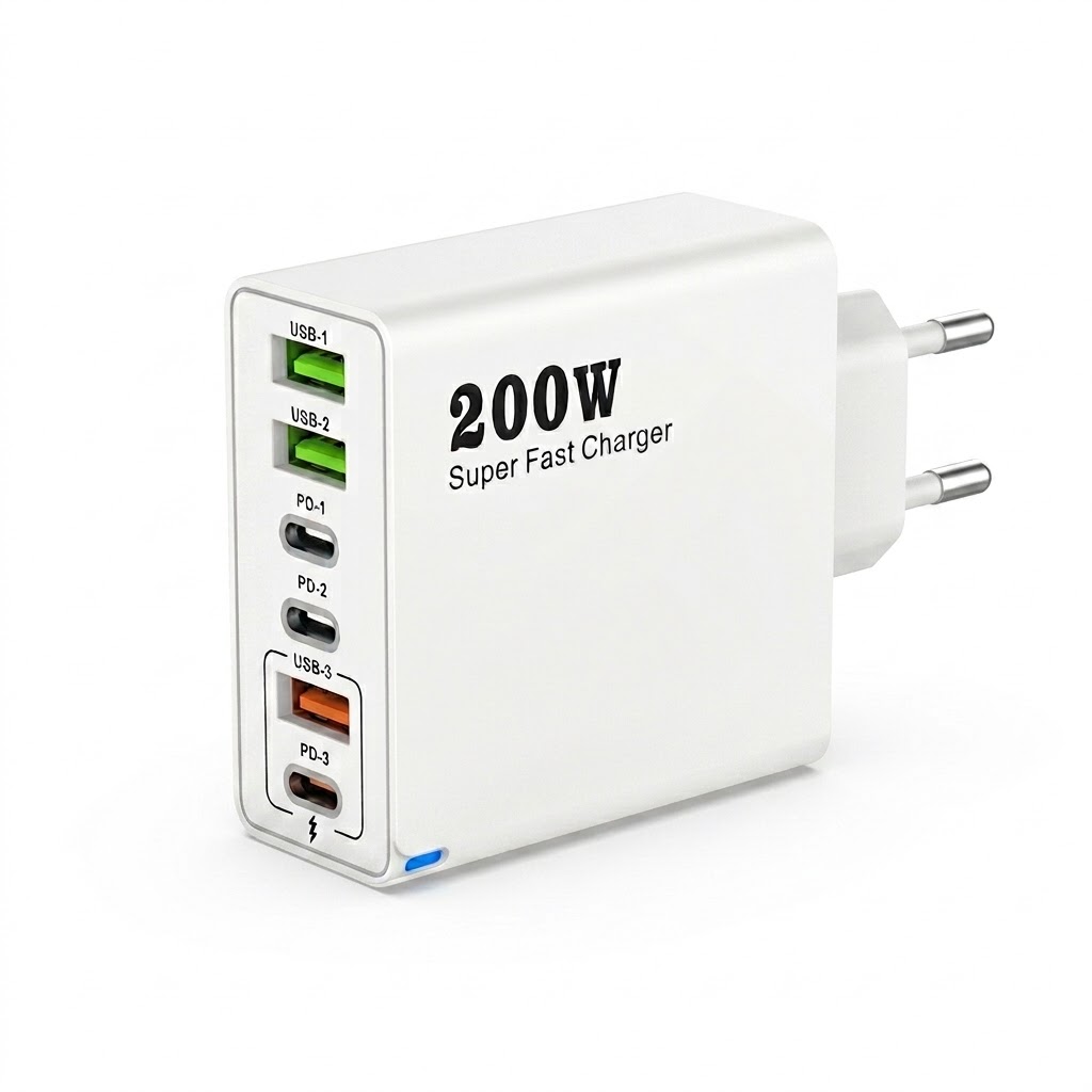200W Super Fast Charger, Multi-Port USB-C PD Wall Adapter