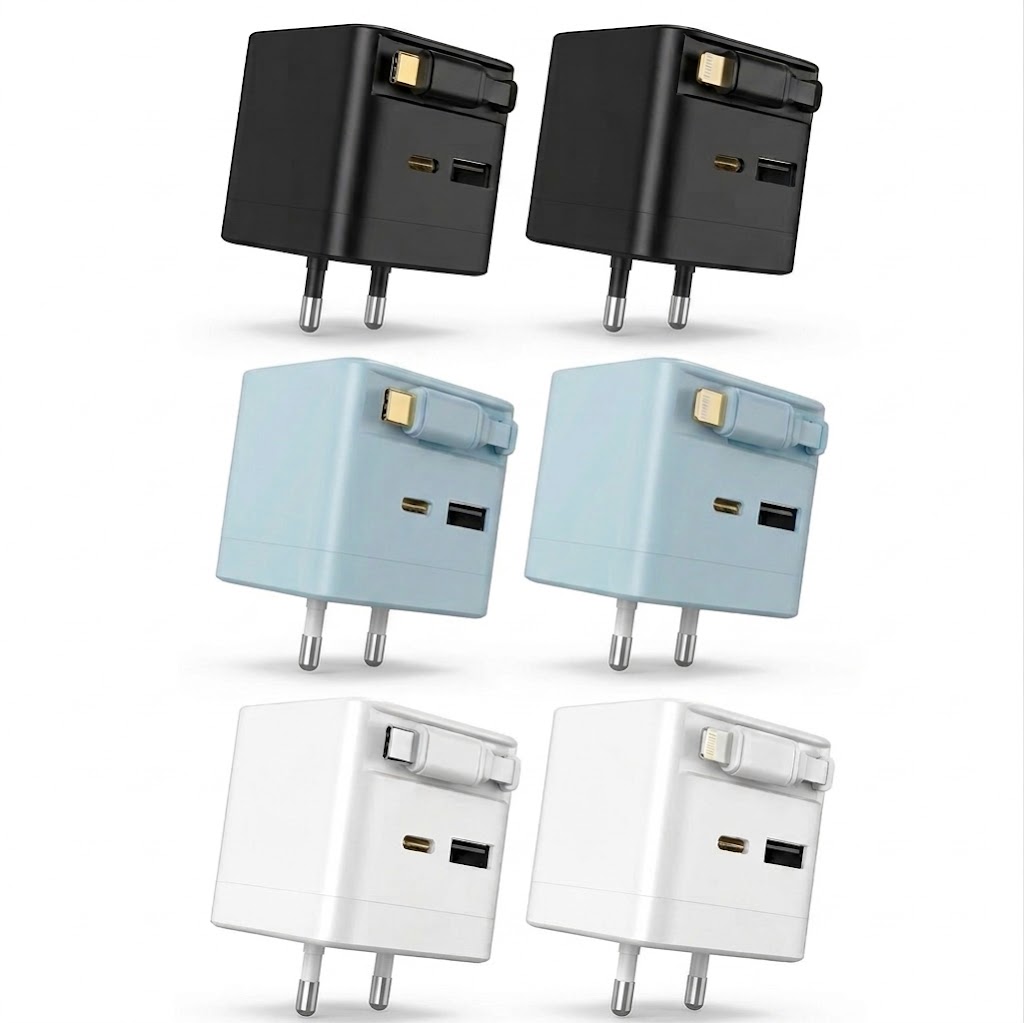 30W GaN Fast Charger with Retractable Cable and Multi-Port
