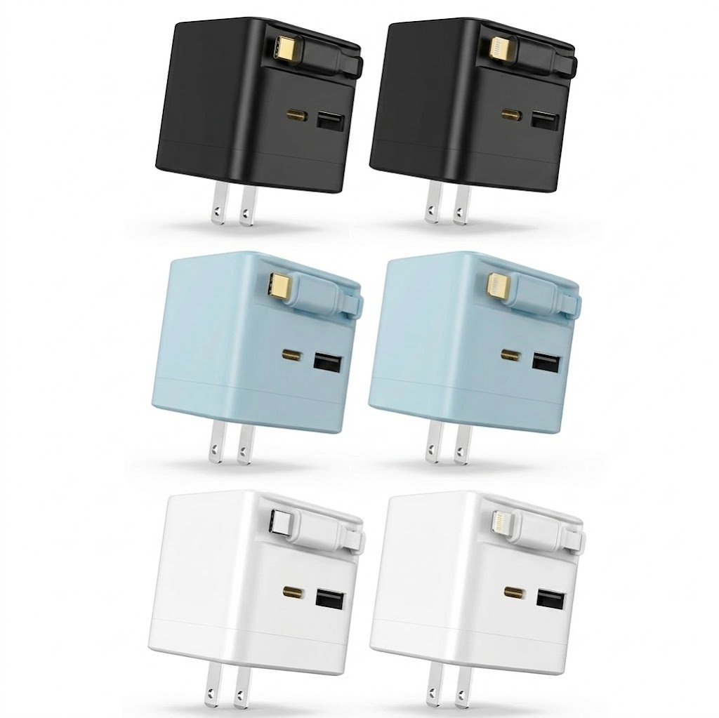 30W GaN Fast Charger with Retractable Cable and Multi-Port