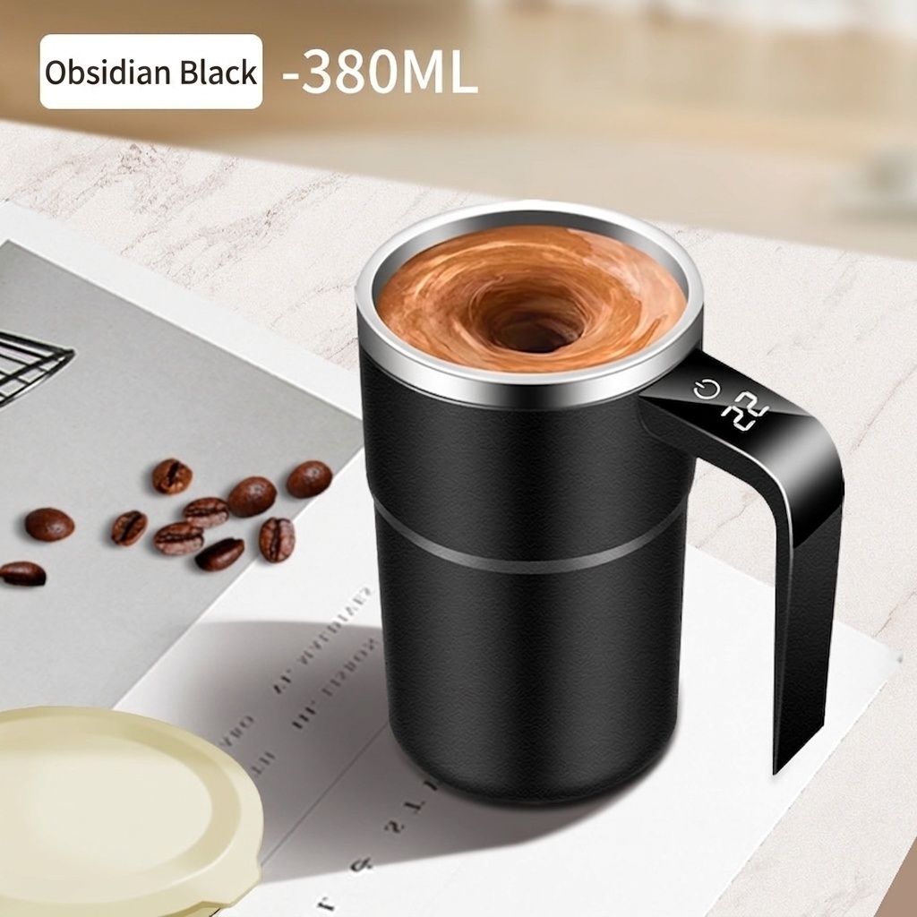 Intelligenter, selbstumrührender Kaffeebecher mit digitaler Temperaturanzeige, Edelstahl 304, wasserdicht (IP67), wiederaufladbar (Typ C), tragbarer, automatischer Magnetrührbecher