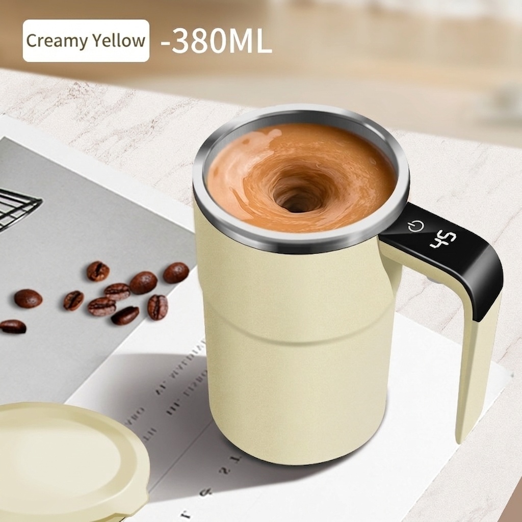 Intelligenter, selbstumrührender Kaffeebecher mit digitaler Temperaturanzeige, Edelstahl 304, wasserdicht (IP67), wiederaufladbar (Typ C), tragbarer, automatischer Magnetrührbecher