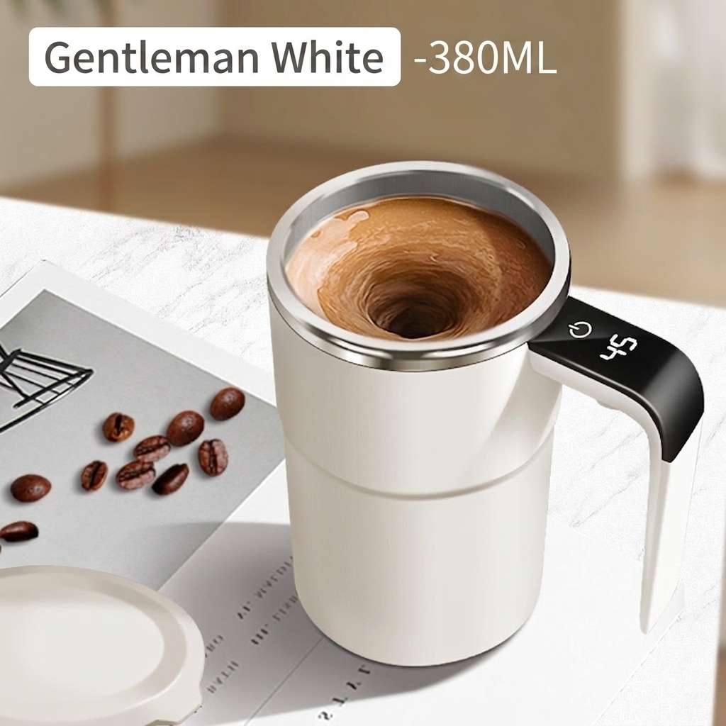 Intelligenter, selbstumrührender Kaffeebecher mit digitaler Temperaturanzeige, Edelstahl 304, wasserdicht (IP67), wiederaufladbar (Typ C), tragbarer, automatischer Magnetrührbecher