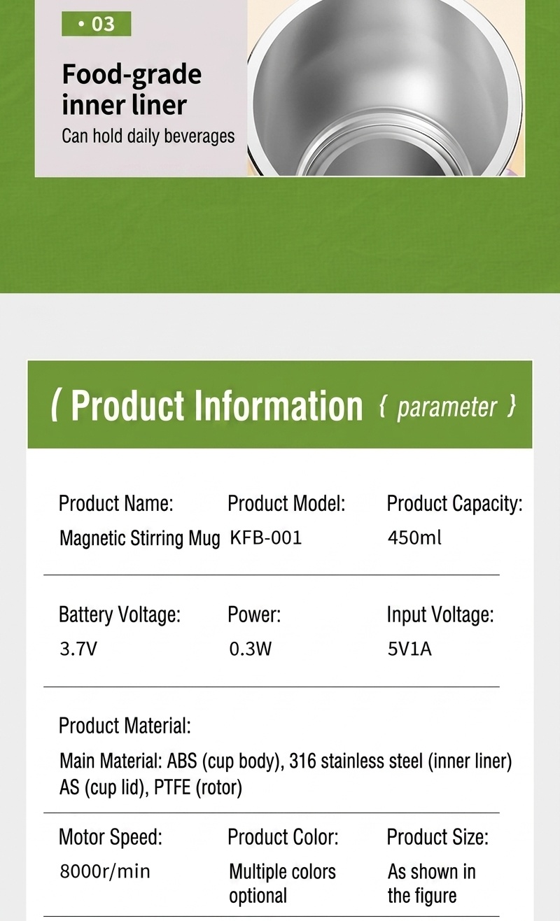 Automatischer 450-ml-Kaffeebecher mit Selbstumrührfunktion, 8000 U/min Magnetrührbecher, Edelstahl 316, USB-C-aufladbarer, tragbarer Reisebecher mit automatischer Rührfunktion