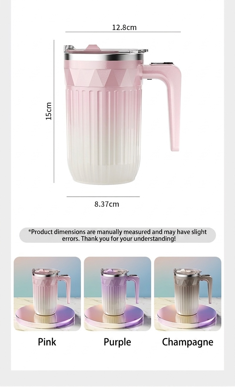Automatischer 450-ml-Kaffeebecher mit Selbstumrührfunktion, 8000 U/min Magnetrührbecher, Edelstahl 316, USB-C-aufladbarer, tragbarer Reisebecher mit automatischer Rührfunktion
