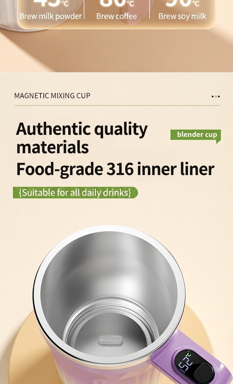 Automatischer 450-ml-Kaffeebecher mit Selbstumrührfunktion, 8000 U/min Magnetrührbecher, Edelstahl 316, USB-C-aufladbarer, tragbarer Reisebecher mit automatischer Rührfunktion