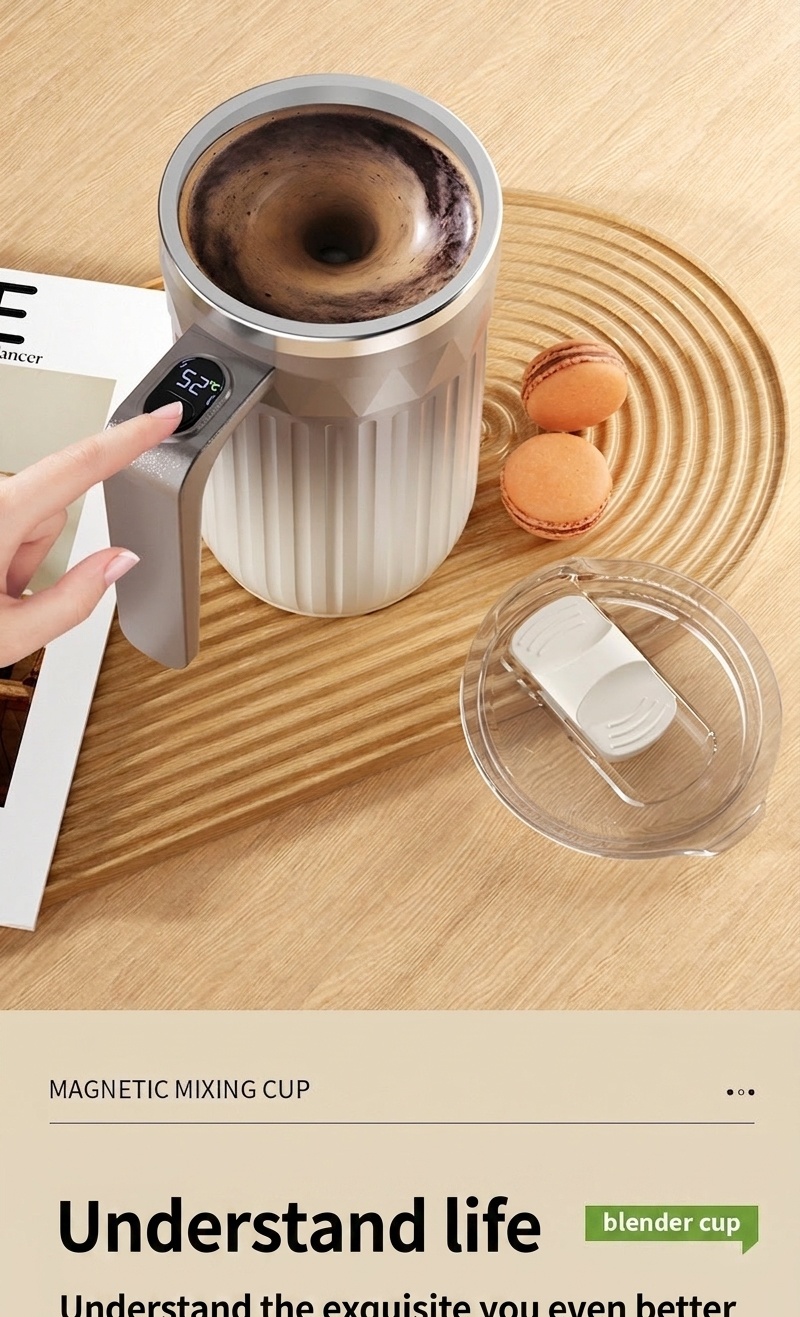 Automatischer 450-ml-Kaffeebecher mit Selbstumrührfunktion, 8000 U/min Magnetrührbecher, Edelstahl 316, USB-C-aufladbarer, tragbarer Reisebecher mit automatischer Rührfunktion