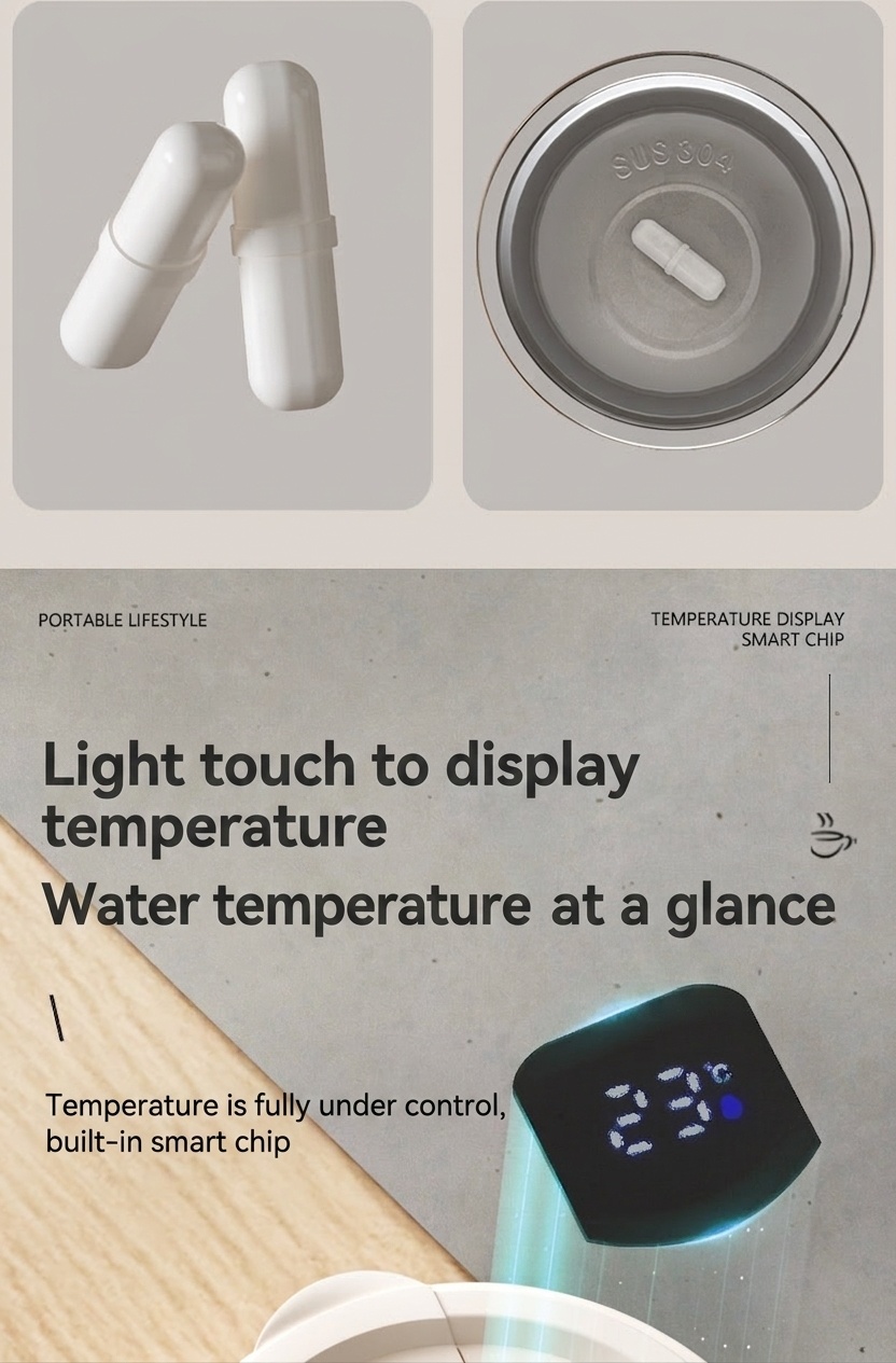 Automatischer 400-ml-Kaffeebecher mit Rührfunktion und intelligenter Temperaturanzeige, Edelstahl 304, wiederaufladbar über USB-C, 30 Tage Standby-Zeit
