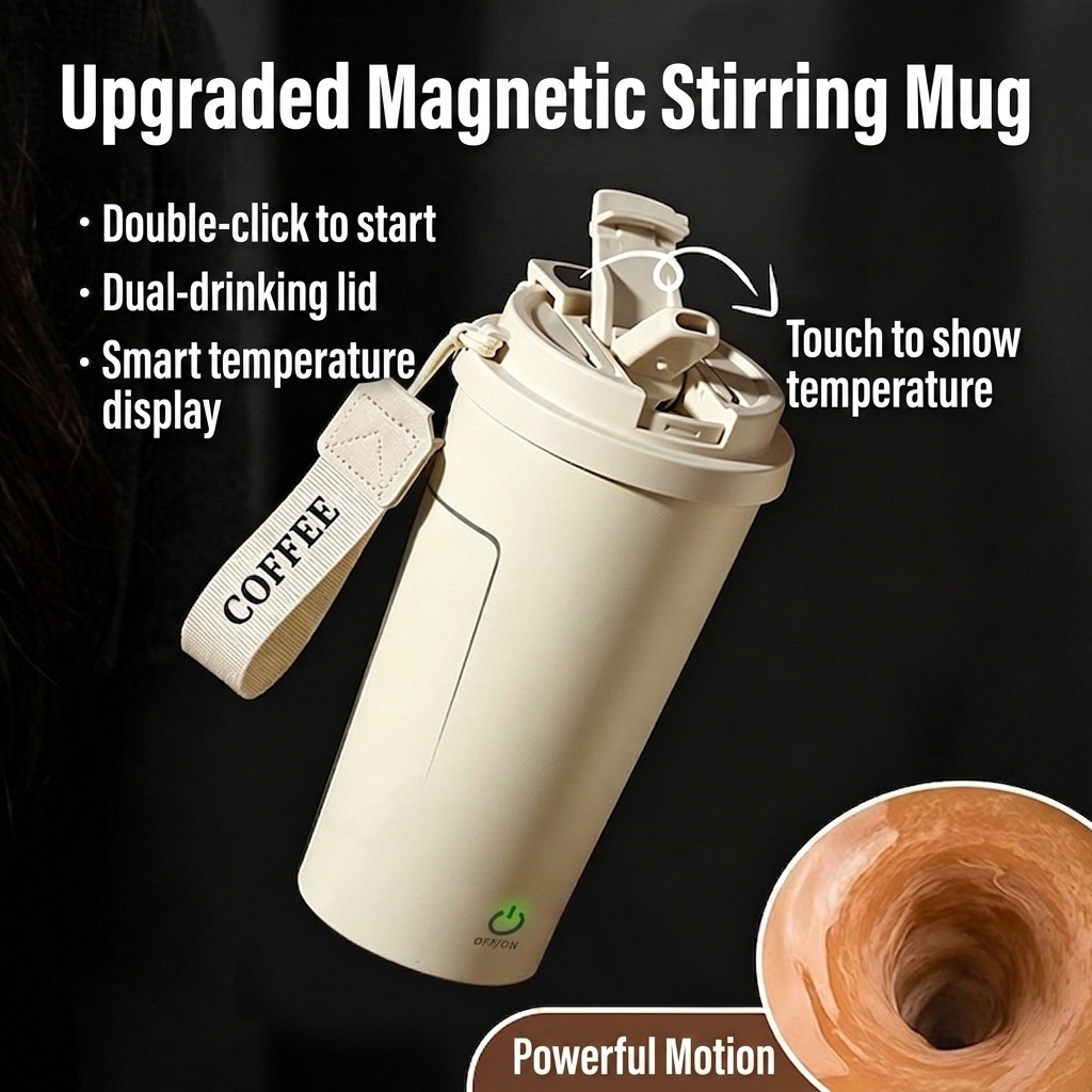 Automatischer 400-ml-Kaffeebecher mit Rührfunktion und intelligenter Temperaturanzeige, Edelstahl 304, wiederaufladbar über USB-C, 30 Tage Standby-Zeit