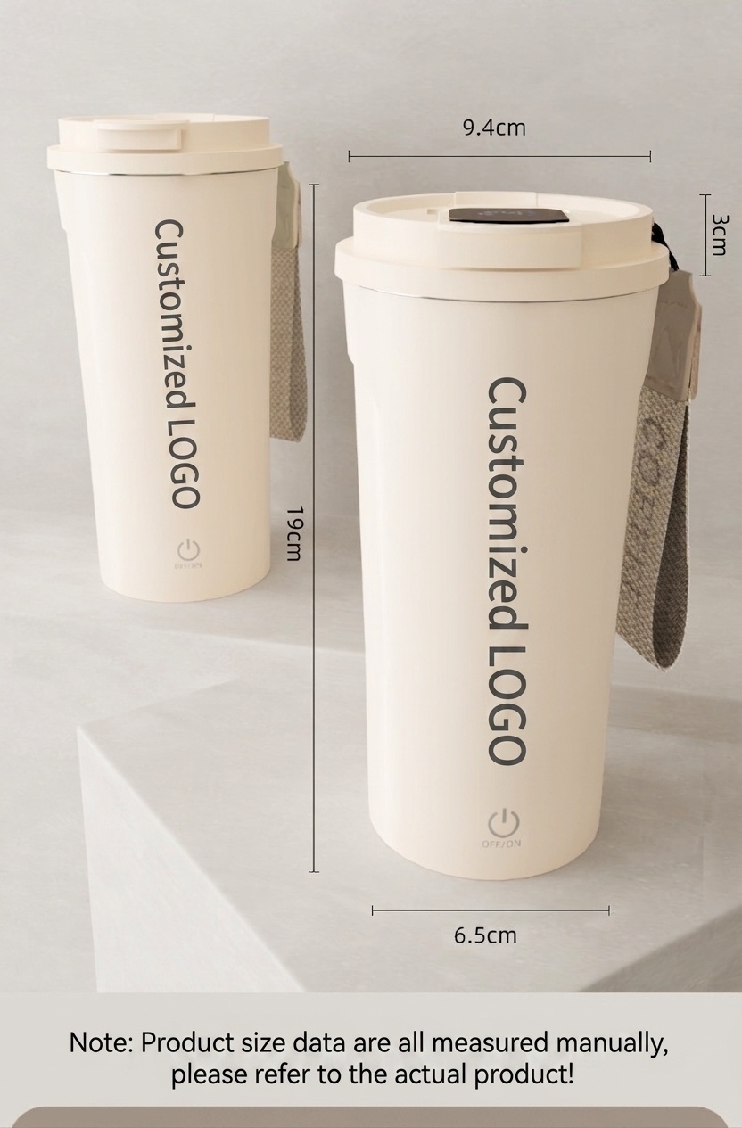 Automatischer 400-ml-Kaffeebecher mit Rührfunktion und intelligenter Temperaturanzeige, Edelstahl 304, wiederaufladbar über USB-C, 30 Tage Standby-Zeit