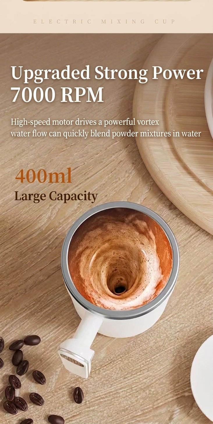 Intelligenter 400-ml-Kaffeebecher mit Selbstumrührfunktion, gut lesbarer Temperaturanzeige, magnetischem Rotor, Edelstahl 304, 300-mAh-Akku (USB-C-Ladefunktion)