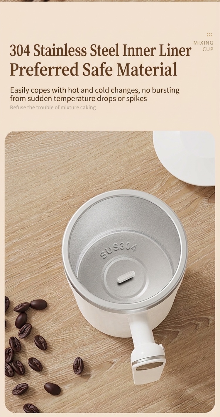 Intelligenter 400-ml-Kaffeebecher mit Selbstumrührfunktion, gut lesbarer Temperaturanzeige, magnetischem Rotor, Edelstahl 304, 300-mAh-Akku (USB-C-Ladefunktion)