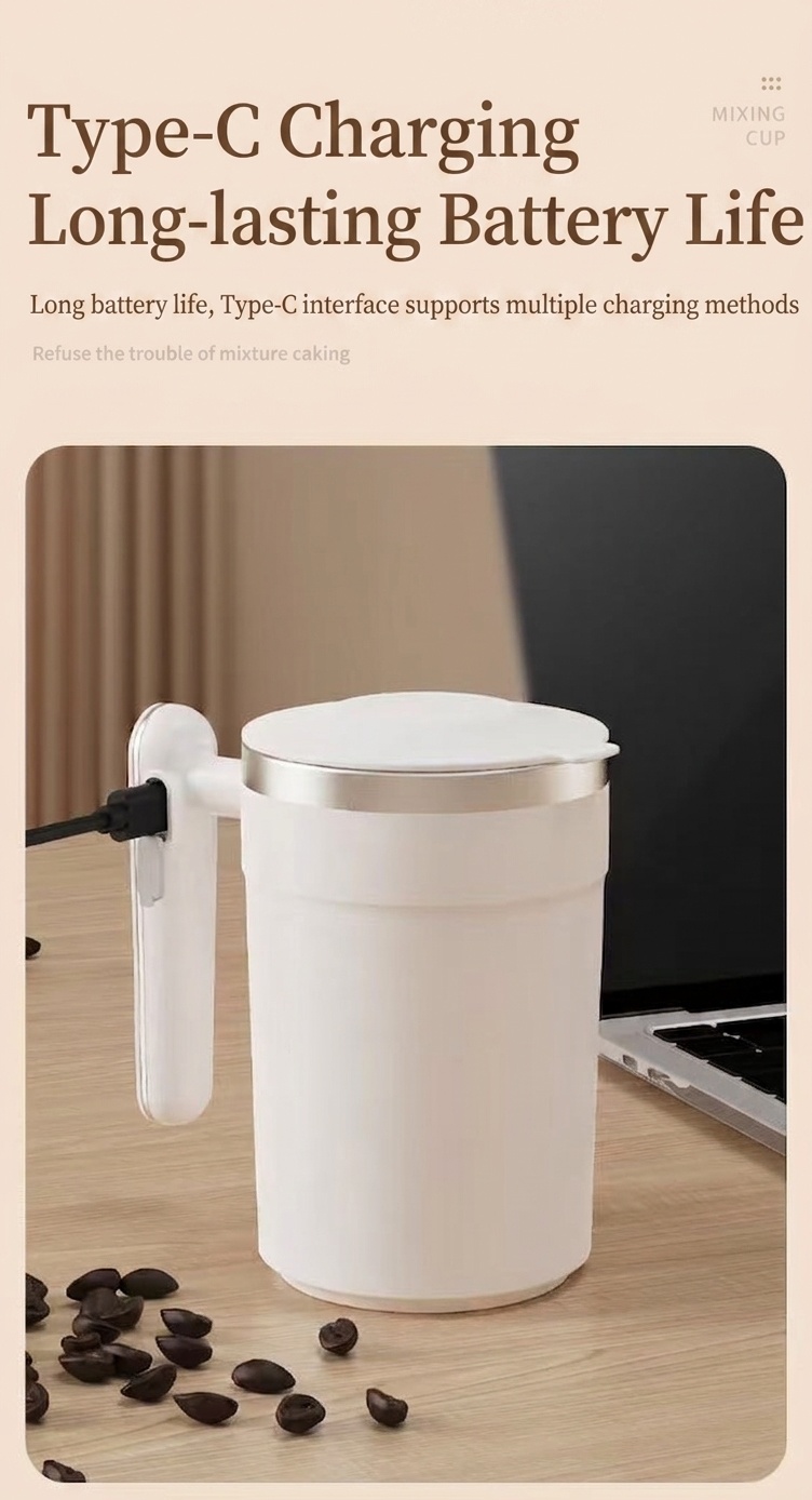 Intelligenter 400-ml-Kaffeebecher mit Selbstumrührfunktion, gut lesbarer Temperaturanzeige, magnetischem Rotor, Edelstahl 304, 300-mAh-Akku (USB-C-Ladefunktion)