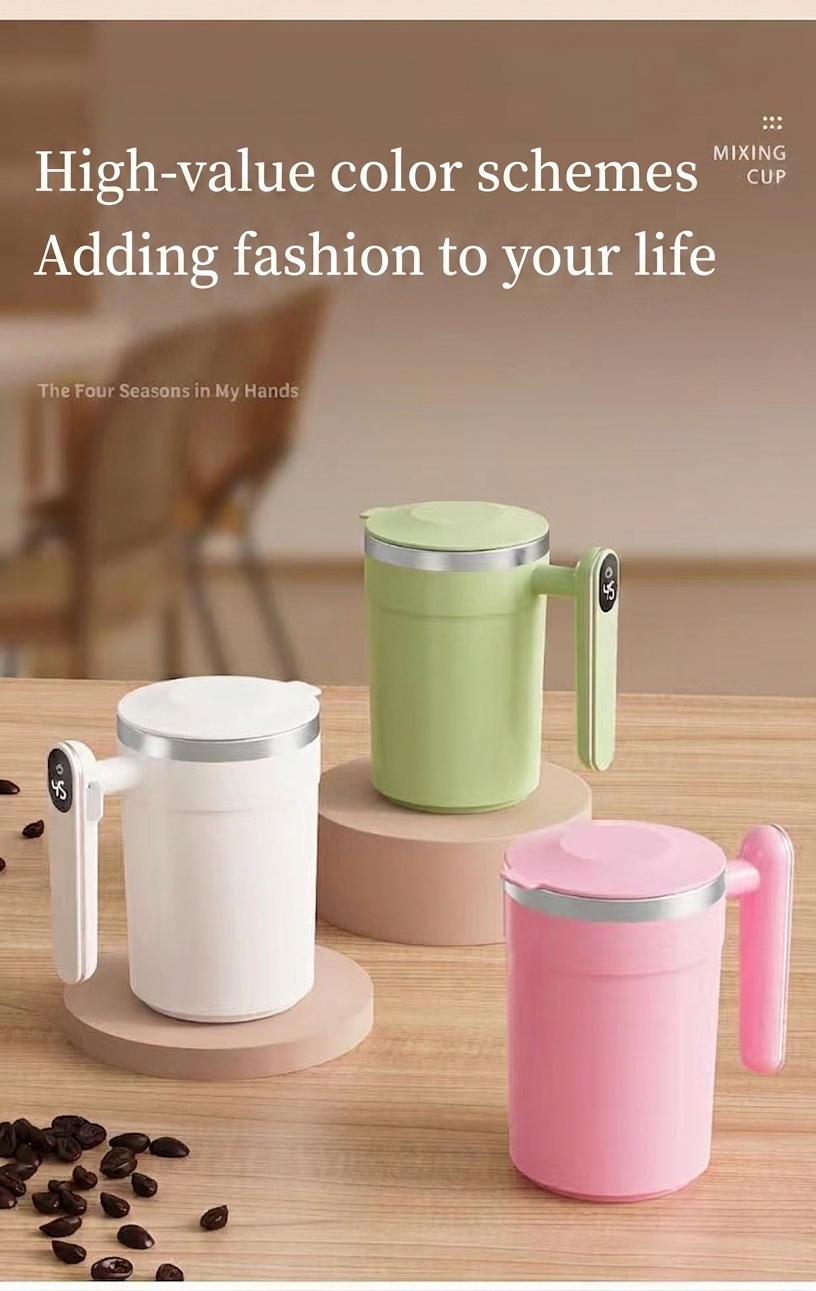 Intelligenter 400-ml-Kaffeebecher mit Selbstumrührfunktion, gut lesbarer Temperaturanzeige, magnetischem Rotor, Edelstahl 304, 300-mAh-Akku (USB-C-Ladefunktion)