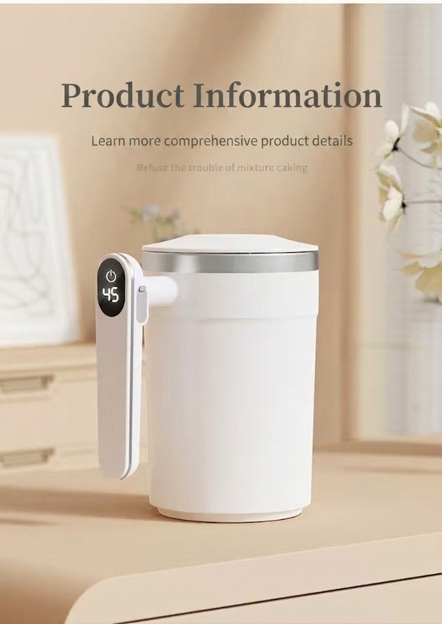 Intelligenter 400-ml-Kaffeebecher mit Selbstumrührfunktion, gut lesbarer Temperaturanzeige, magnetischem Rotor, Edelstahl 304, 300-mAh-Akku (USB-C-Ladefunktion)