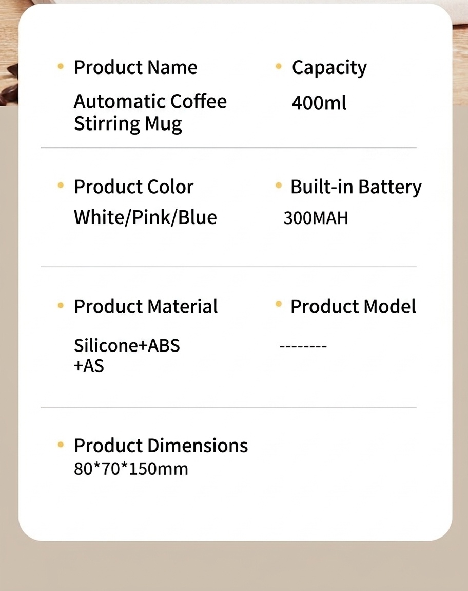 Automatic Self-Stirring Mug, 7000 RPM Portable Magnetic Coffee Cup, 304 Stainless Steel, Detachable Waterproof Design, 300mAh Type-C Rechargeable