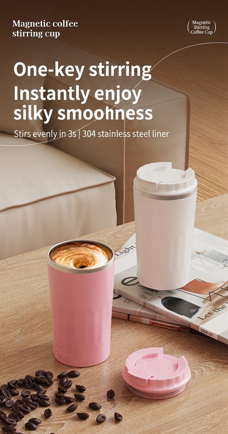 Automatic Self-Stirring Mug, 7000 RPM Portable Magnetic Coffee Cup, 304 Stainless Steel, Detachable Waterproof Design, 300mAh Type-C Rechargeable