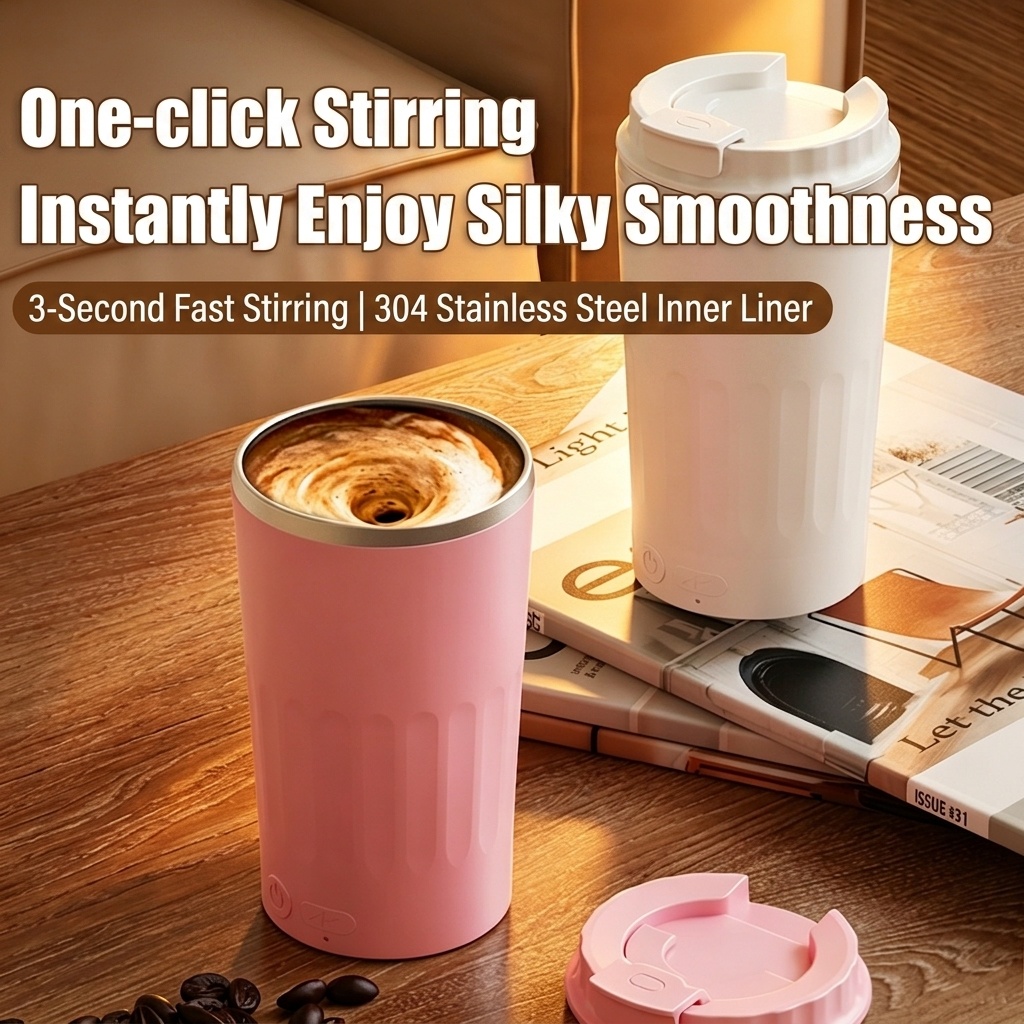 Automatic Self-Stirring Mug, 7000 RPM Portable Magnetic Coffee Cup, 304 Stainless Steel, Detachable Waterproof Design, 300mAh Type-C Rechargeable