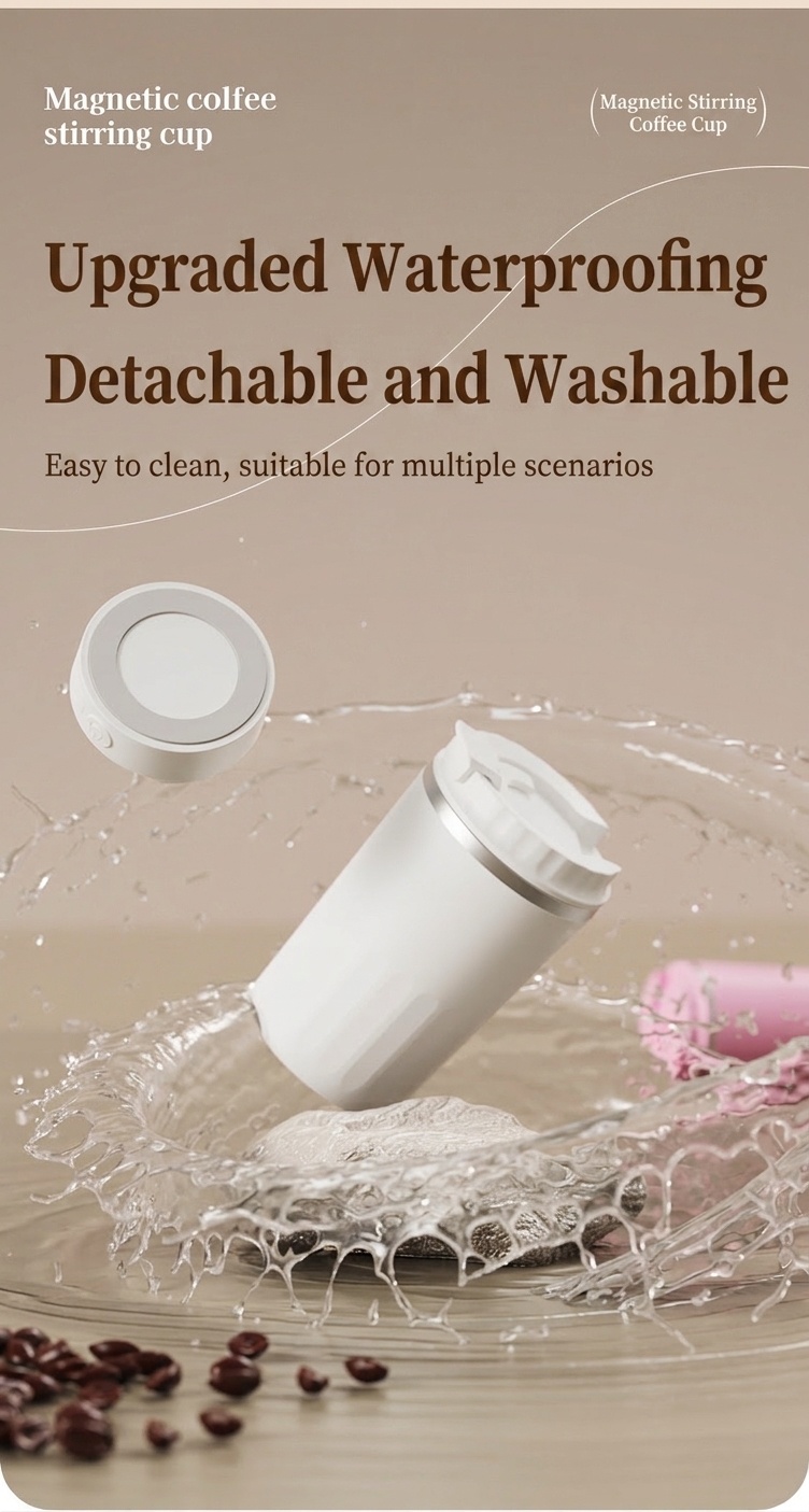 Automatic Self-Stirring Mug, 7000 RPM Portable Magnetic Coffee Cup, 304 Stainless Steel, Detachable Waterproof Design, 300mAh Type-C Rechargeable