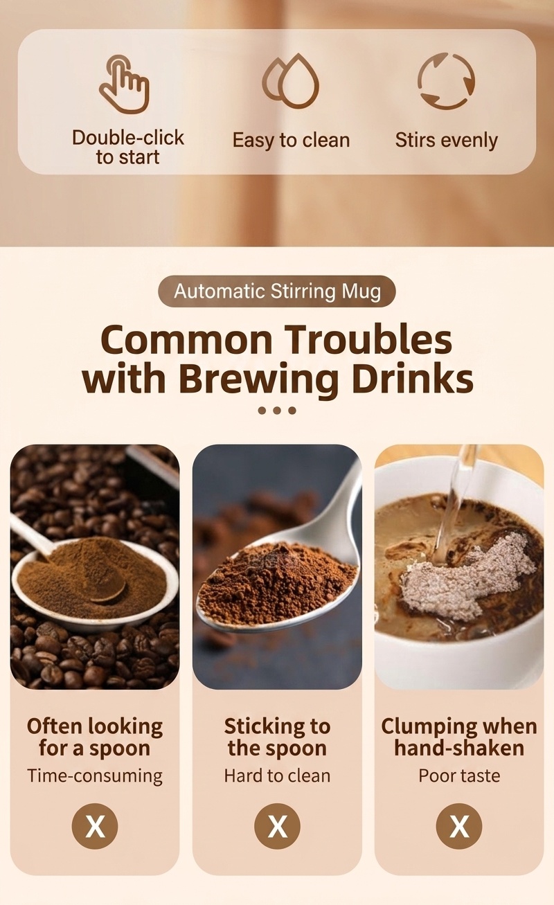 Automatischer, selbstumrührender Kaffeebecher, tragbarer, per USB aufladbarer Magnetbecher zum automatischen Mischen von Kaffee und Proteinshakes, abnehmbarer Boden, USB-C-Ladeanschluss