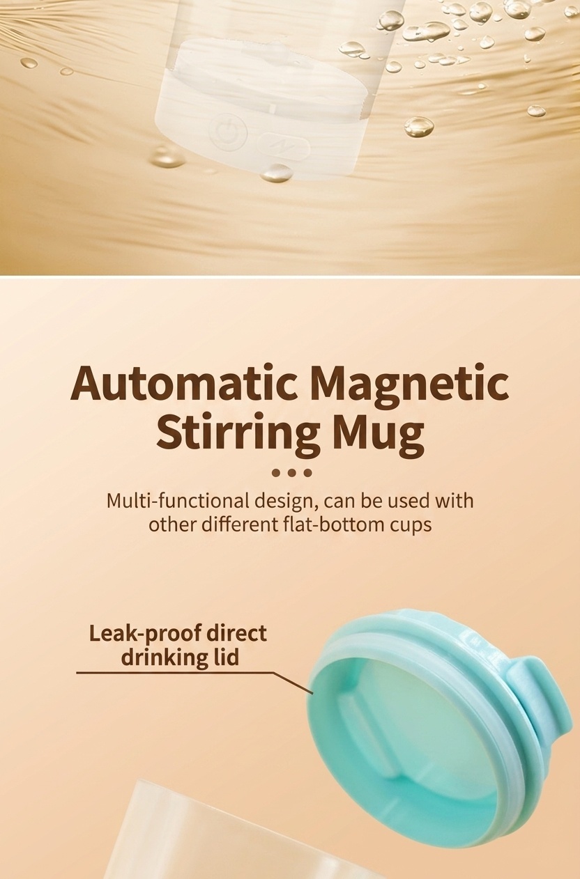 Automatischer, selbstumrührender Kaffeebecher, tragbarer, per USB aufladbarer Magnetbecher zum automatischen Mischen von Kaffee und Proteinshakes, abnehmbarer Boden, USB-C-Ladeanschluss