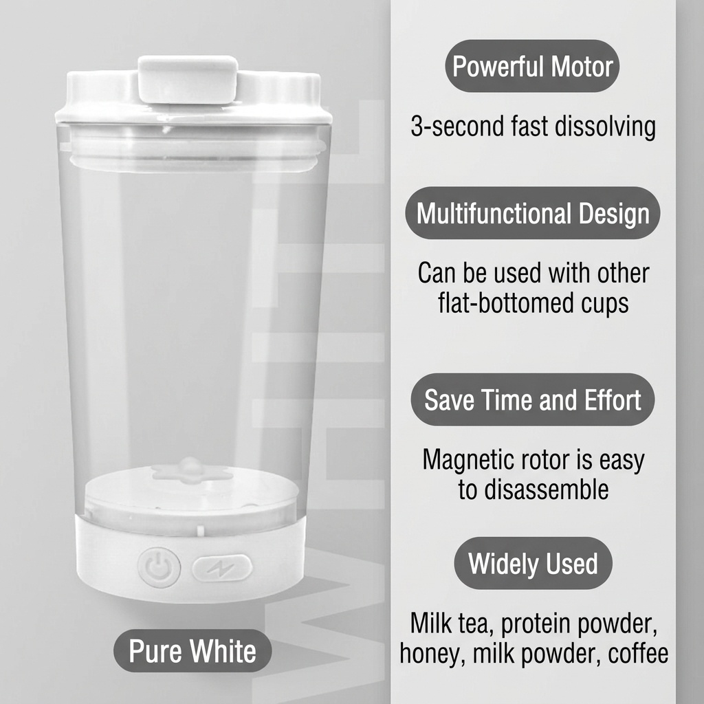 Automatischer, selbstumrührender Kaffeebecher, tragbarer, per USB aufladbarer Magnetbecher zum automatischen Mischen von Kaffee und Proteinshakes, abnehmbarer Boden, USB-C-Ladeanschluss