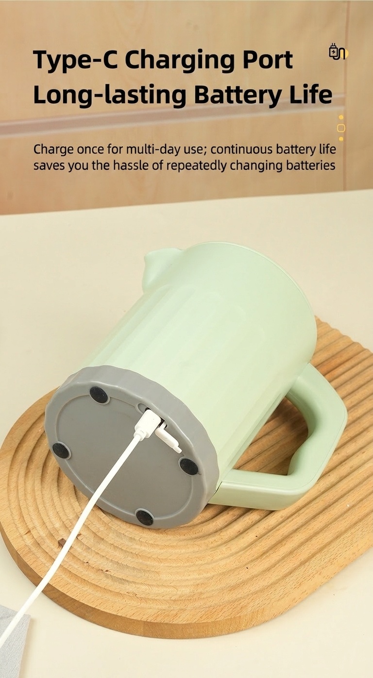 Elektrischer 1-Liter-Mixbecher und Reiskocher, automatischer Rühr- und Schneebesen, lebensmittelechtes ABS, 1200-mAh-Akku, wiederaufladbares Mehrzweck-Küchengerät