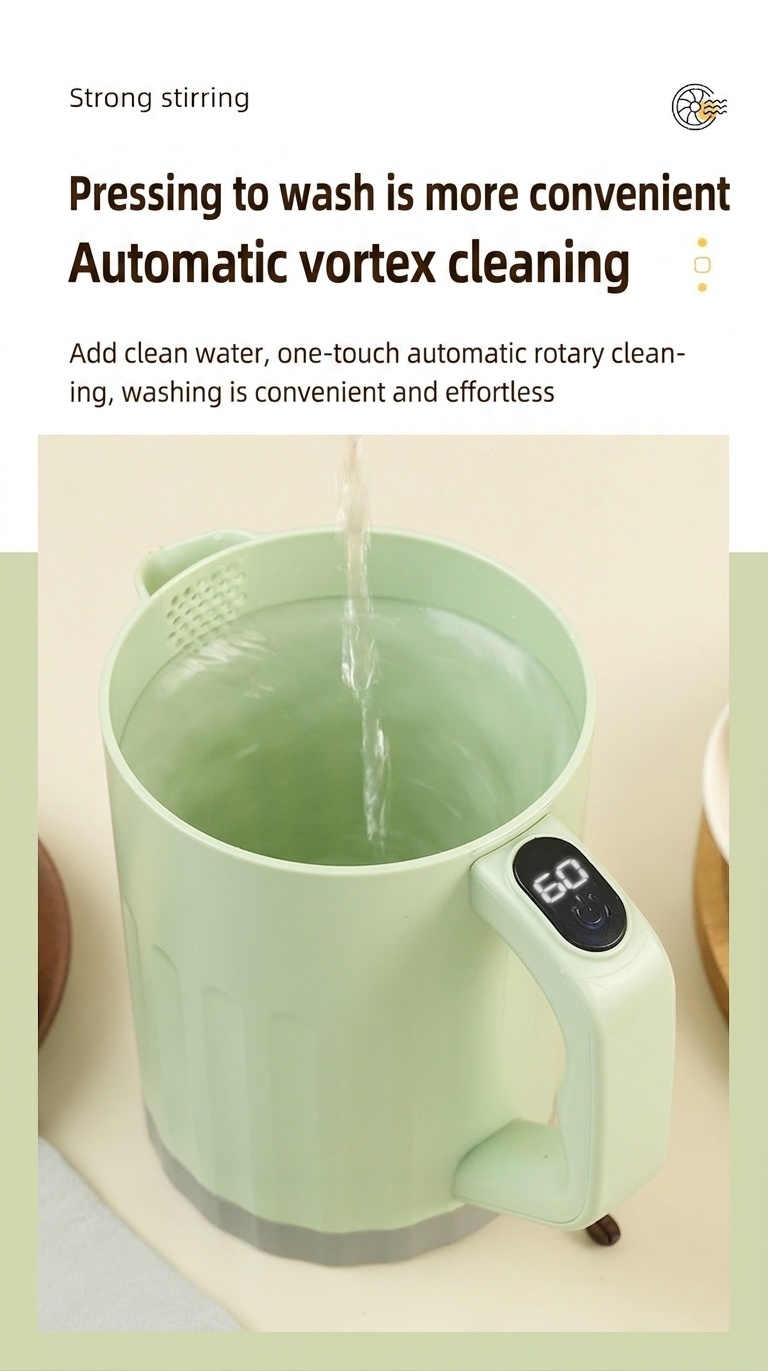 Elektrischer 1-Liter-Mixbecher und Reiskocher, automatischer Rühr- und Schneebesen, lebensmittelechtes ABS, 1200-mAh-Akku, wiederaufladbares Mehrzweck-Küchengerät