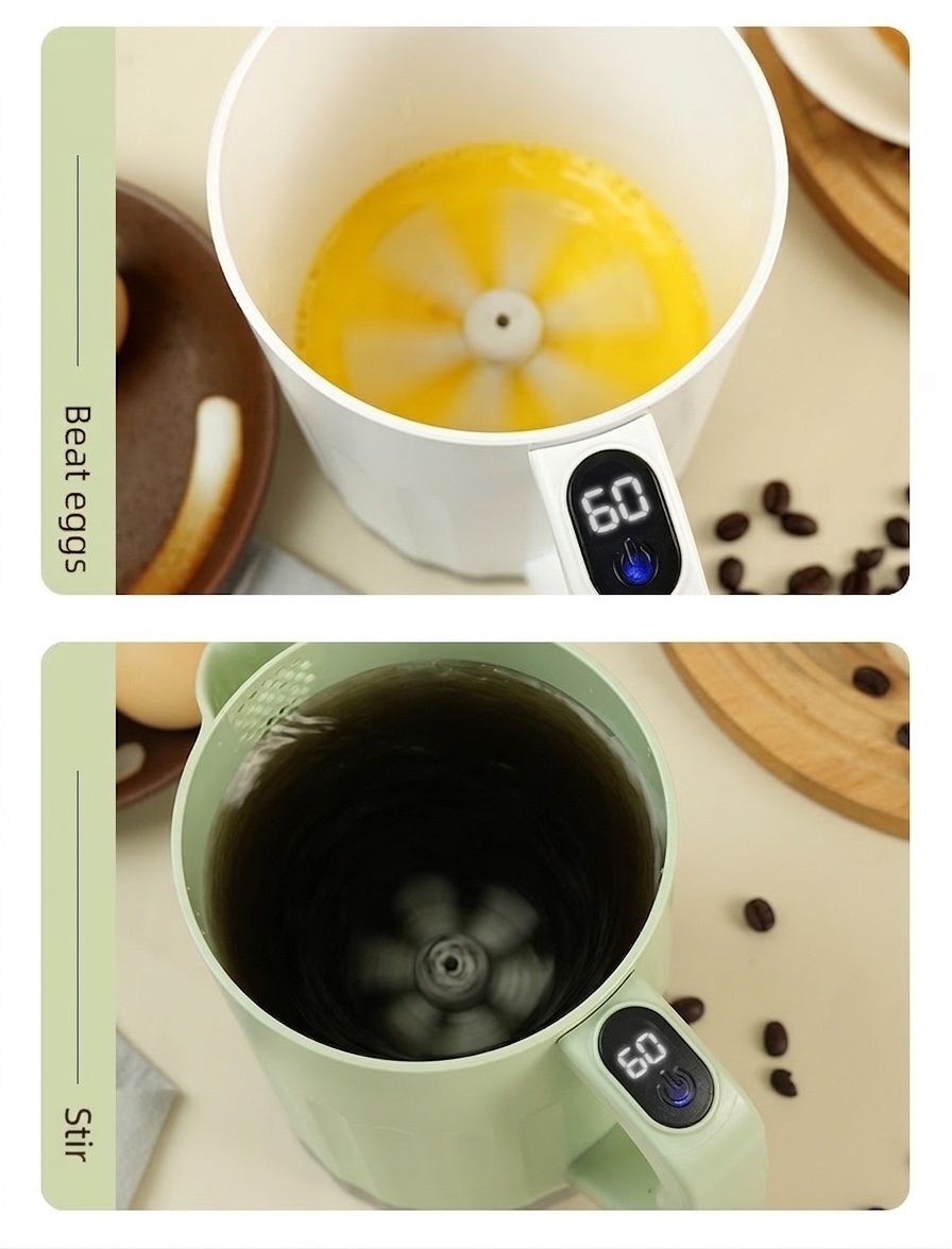 Elektrischer 1-Liter-Mixbecher und Reiskocher, automatischer Rühr- und Schneebesen, lebensmittelechtes ABS, 1200-mAh-Akku, wiederaufladbares Mehrzweck-Küchengerät