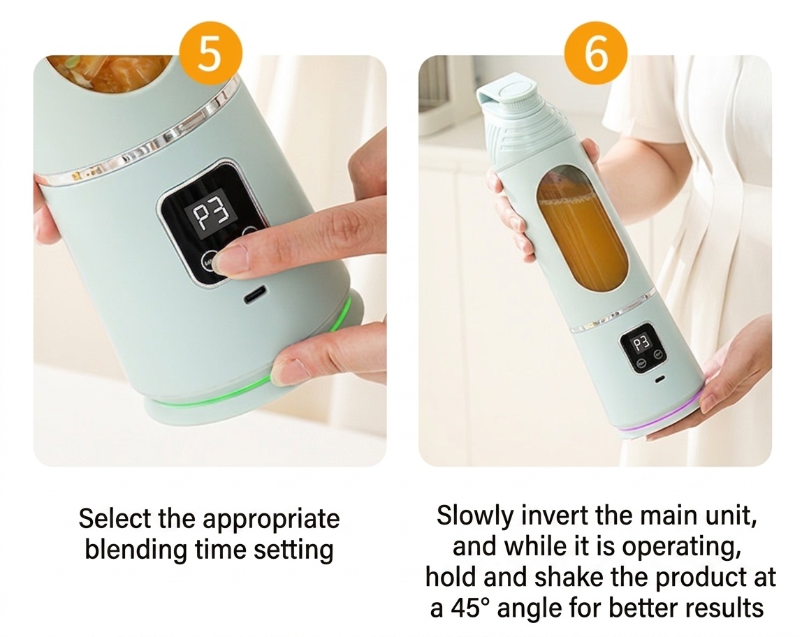 Tragbarer, per USB aufladbarer Mixer, Mini-Entsafterbecher mit 6-Klingen-Edelstahlklinge, 2500-mAh-Akku für 15 Mixvorgänge, Typ-C-Ladeanschluss für Smoothies