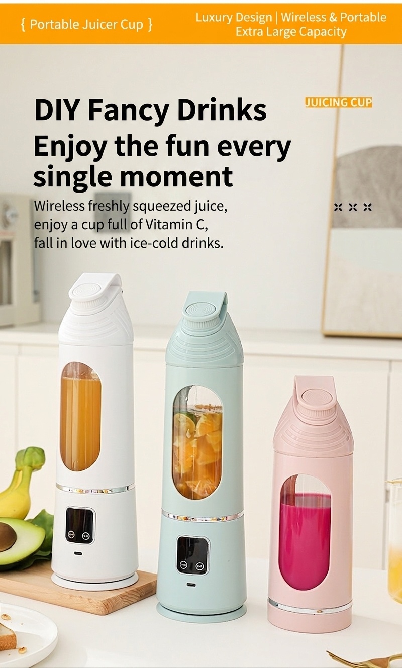 Tragbarer, per USB aufladbarer Mixer, Mini-Entsafterbecher mit 6-Klingen-Edelstahlklinge, 2500-mAh-Akku für 15 Mixvorgänge, Typ-C-Ladeanschluss für Smoothies