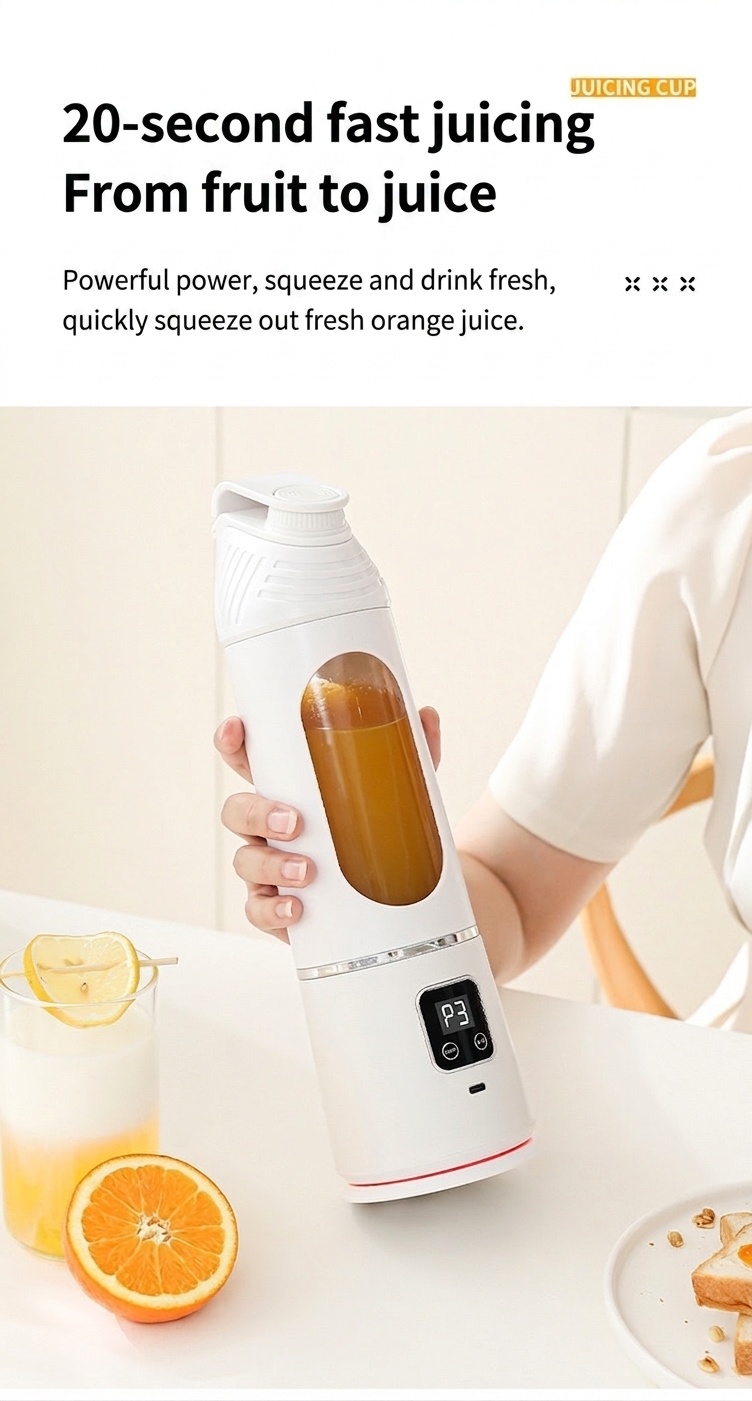 Tragbarer, per USB aufladbarer Mixer, Mini-Entsafterbecher mit 6-Klingen-Edelstahlklinge, 2500-mAh-Akku für 15 Mixvorgänge, Typ-C-Ladeanschluss für Smoothies