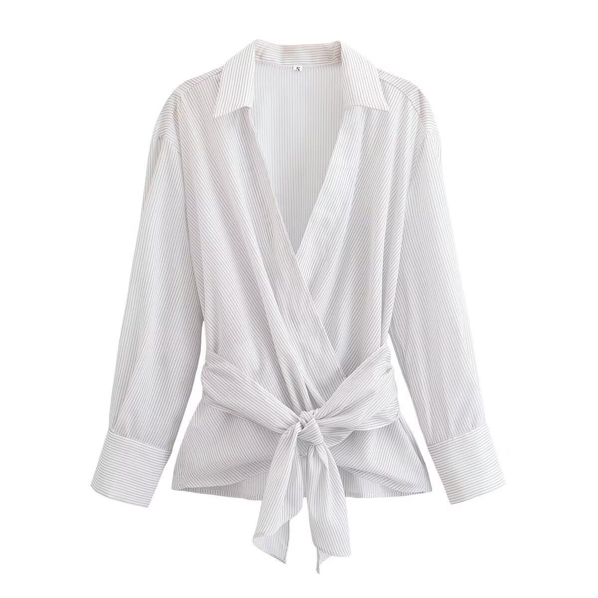 Striped Tie-Waist Blouse - European Style KUN-00112