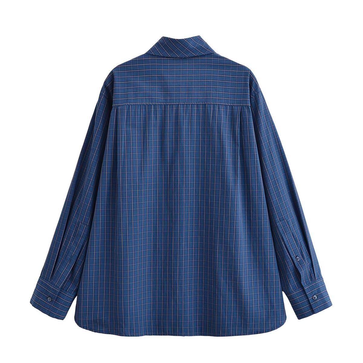 Gingham Scarf Shirt - Trendy European Style Blouse KUN-00113