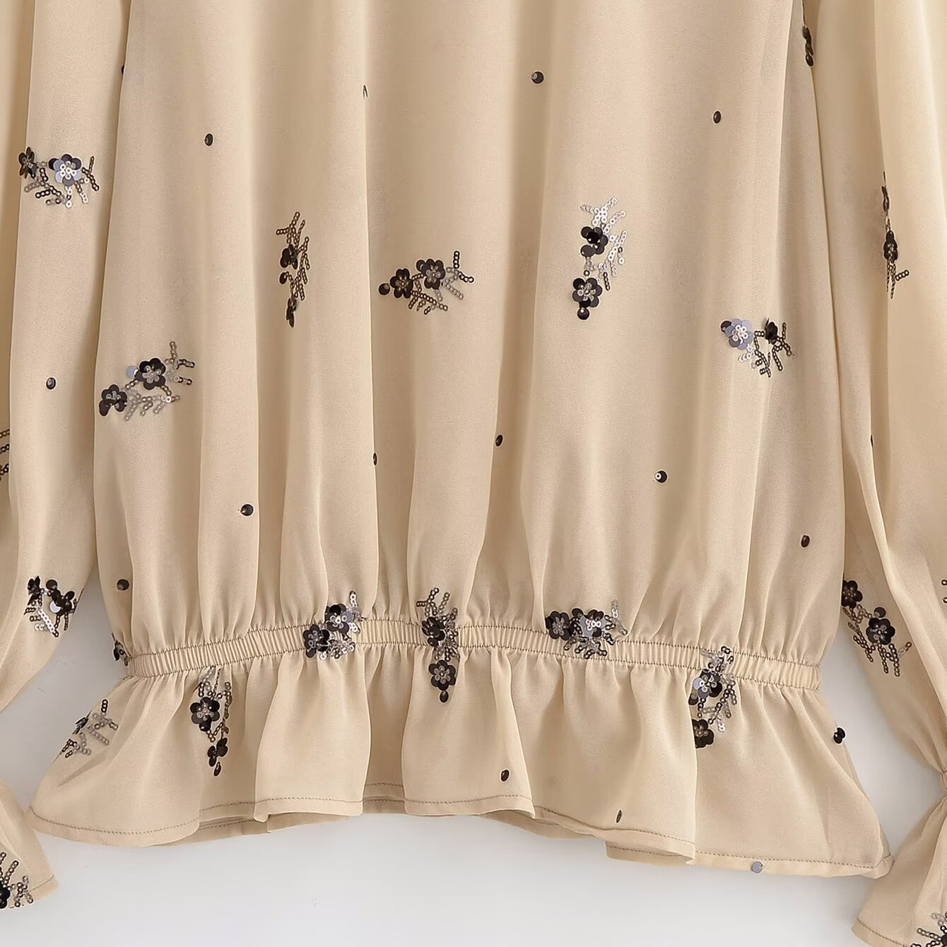 Damesblouse met bloemenprint en pailletten, elegante top met opstaande kraag KUN-00045