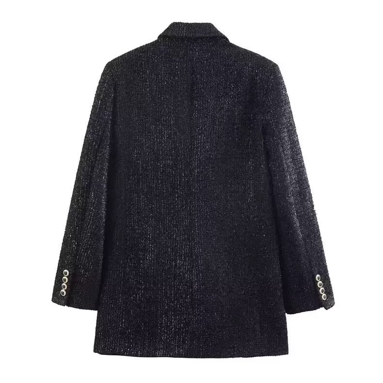 Tweed Blazer - Women's Chic European Style Collared Jacket KUN-00038