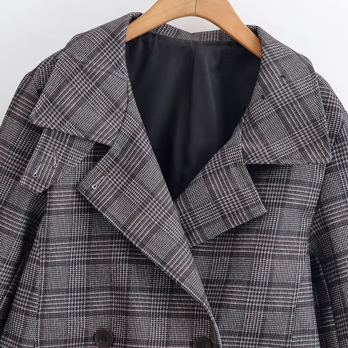 Women's Plaid Double-Breasted Casual Blazer KUN-00148