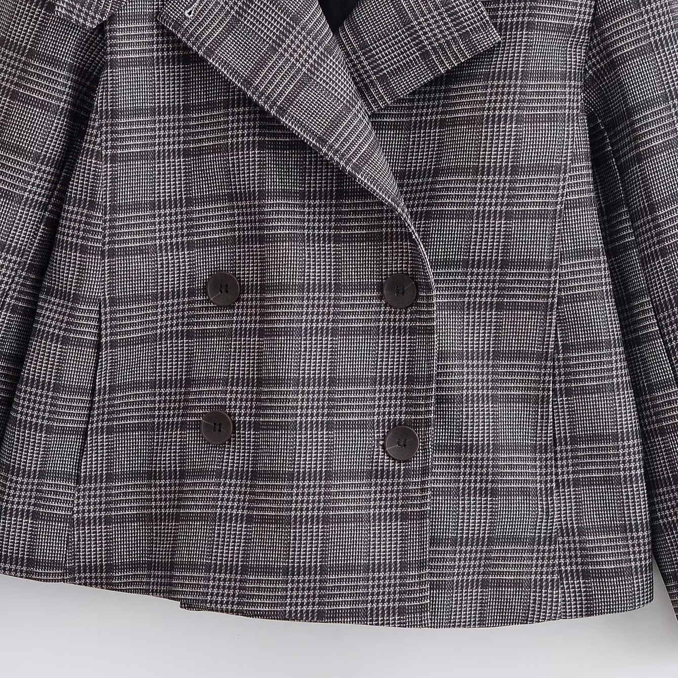 Women's Plaid Double-Breasted Casual Blazer KUN-00148