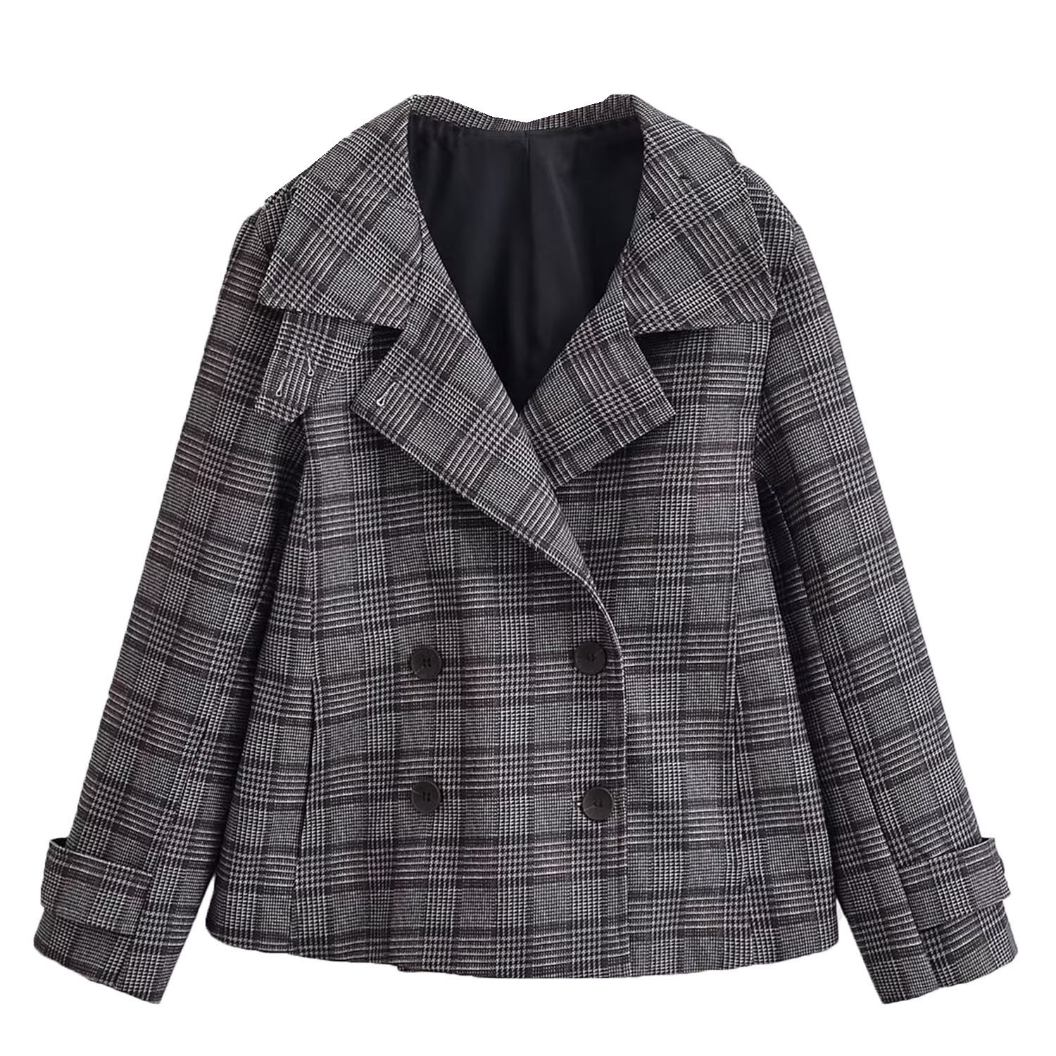 Women's Plaid Double-Breasted Casual Blazer KUN-00148