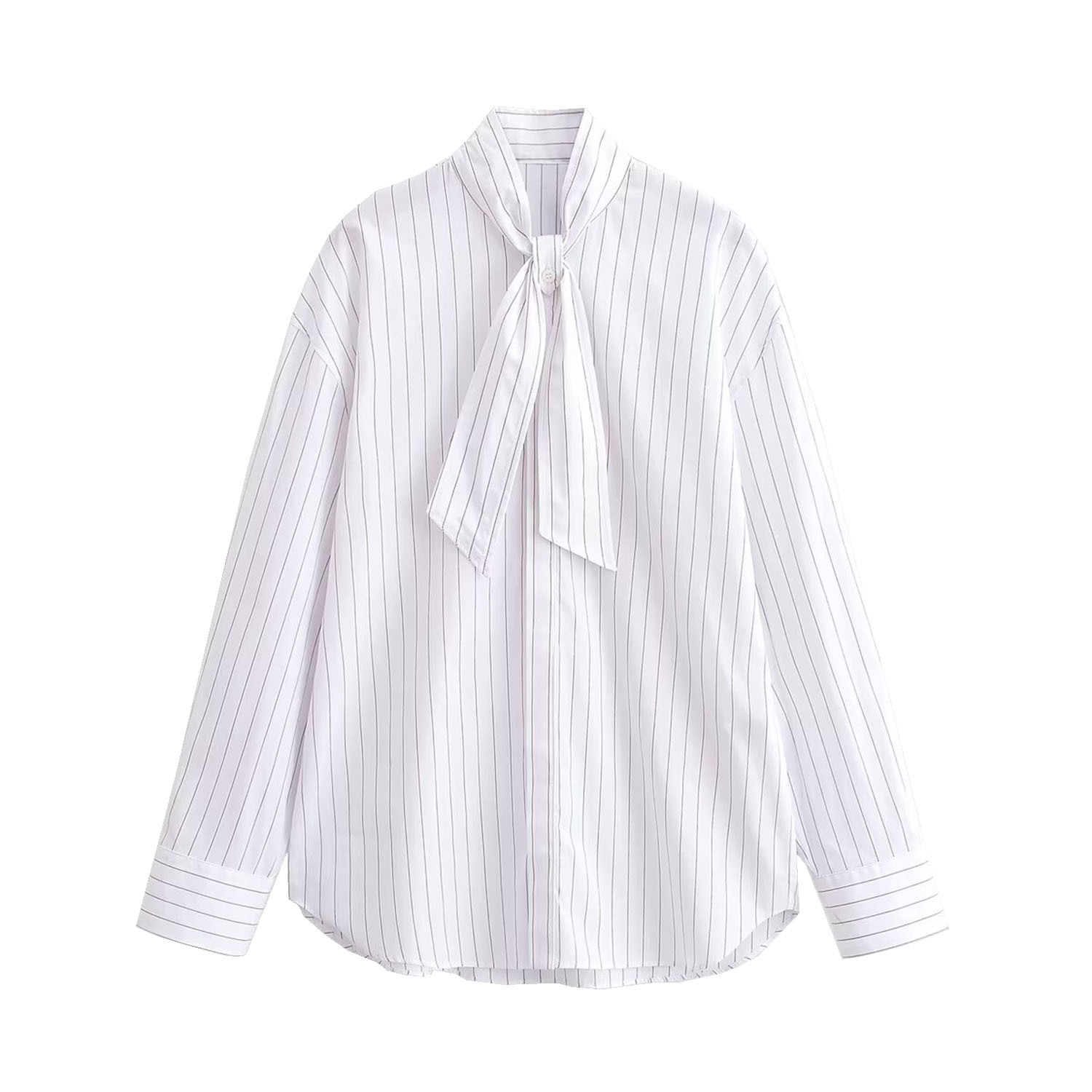 Striped Scarf Blouse - European Style Trendy Shirt KUN-00085